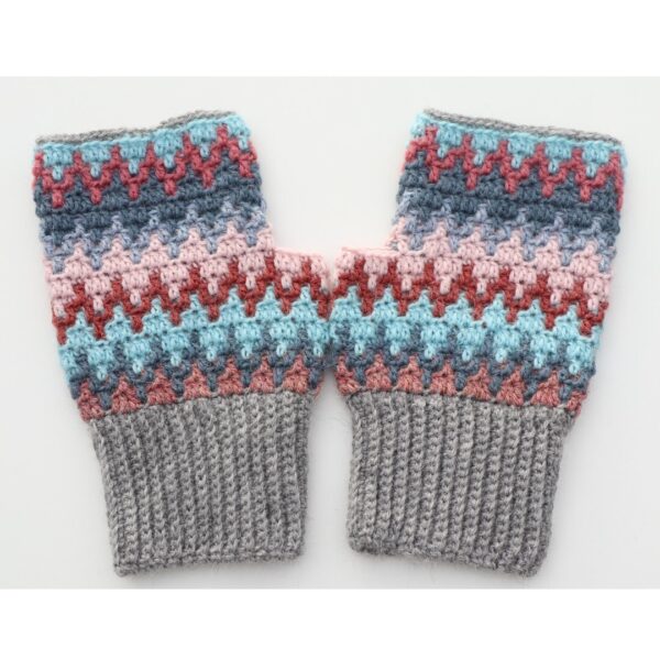 Multicoloured Mittens with Light Grey Cuff