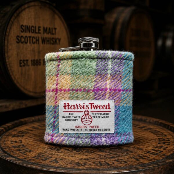 6oz Hip Flask with Pastel Harris Tweed Sleeve - No Box