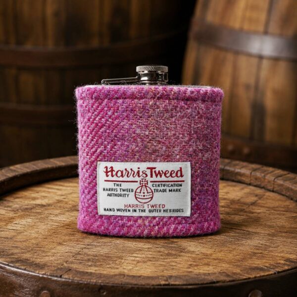 6oz Hip Flask with Pink Harris Tweed Sleeve - No Box