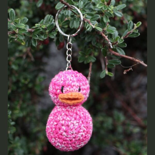 Pink White Duck Key Ring