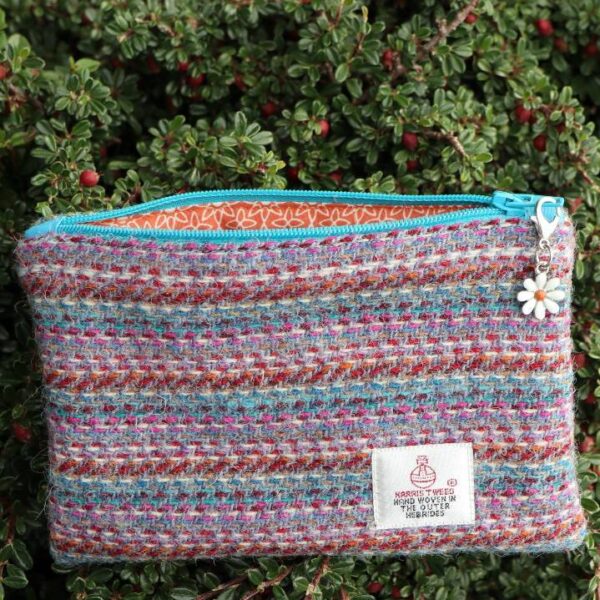 Blue Stripe Harris Tweed Coin Purse With Daisy Charm