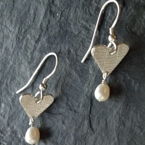 Leaf imprint hearts with pearls