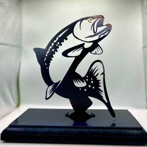 Metal Leaping Salmon Sculpture