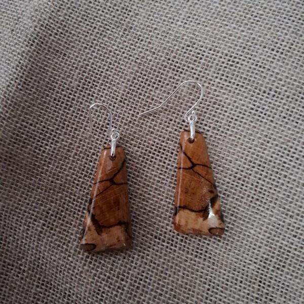 Spalted Beech Long Triangle Drop Earrings