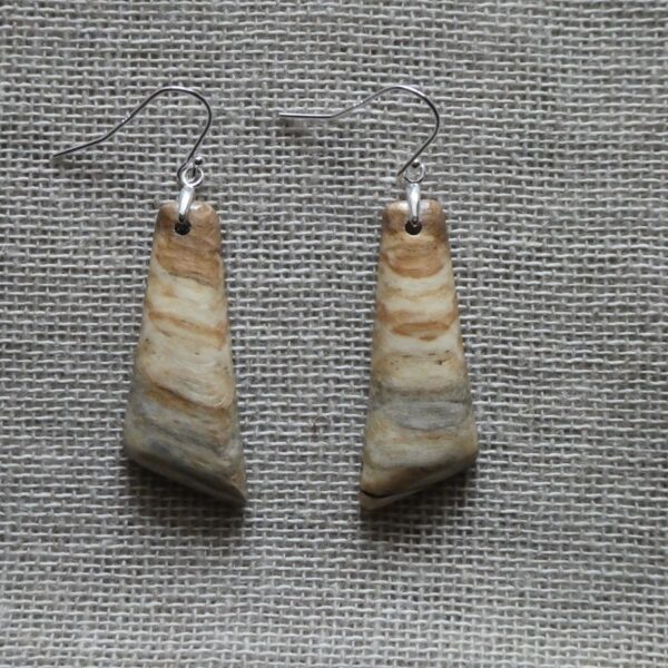 Pale Spalted Beech Wood Triangle Drop Earrings