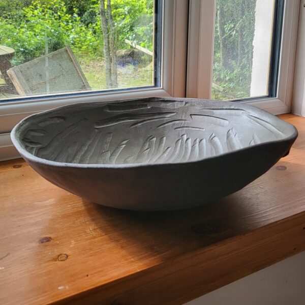 Black Stone Bowl With Green Tea Satin Glaze