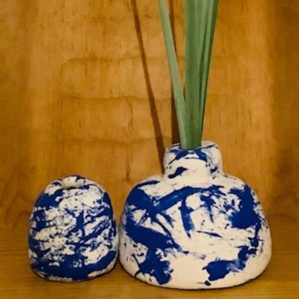 Pair of Bamboo Leaf Porcelain Vessels