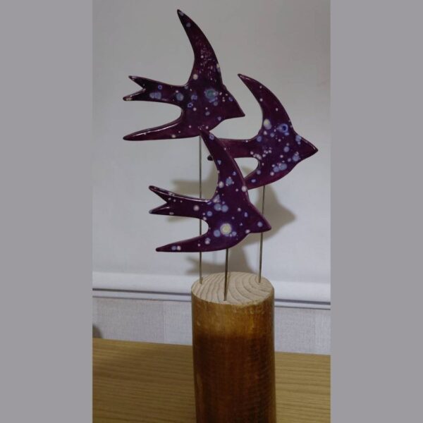 Purple Ceramic Swifts Sculpture