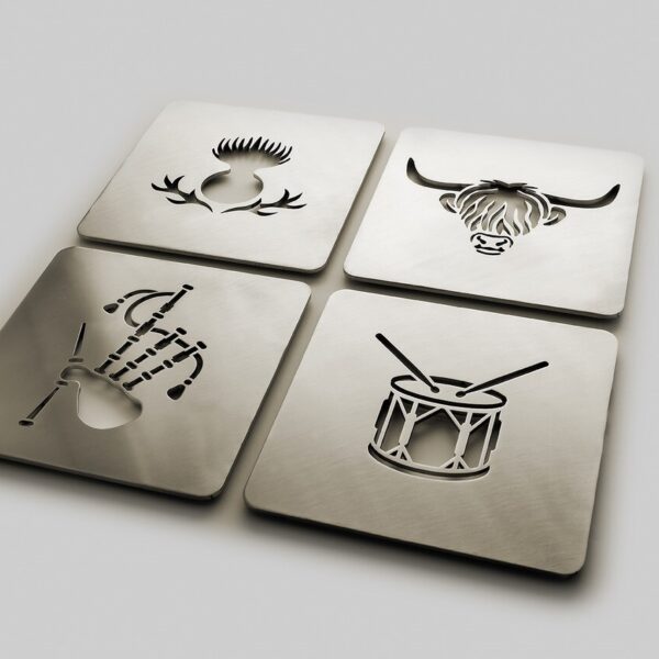 Stainless Steel Drink Coasters Set of 4 - Scottish Pack