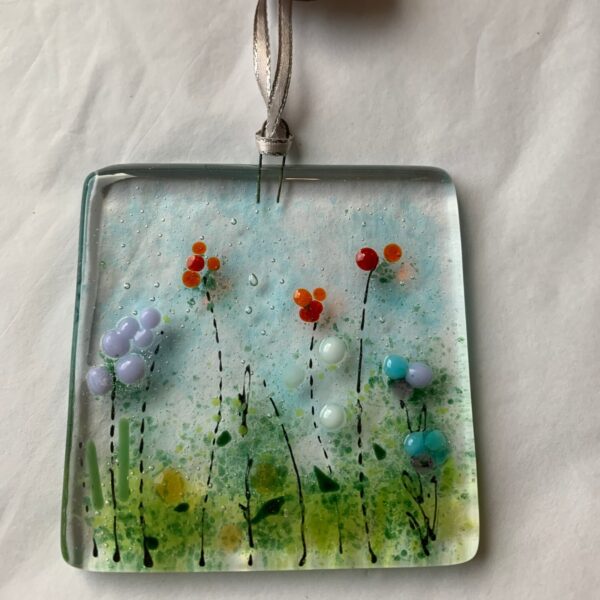 Fused Glass Wild Flowers Hanging Decoration no Gift Box