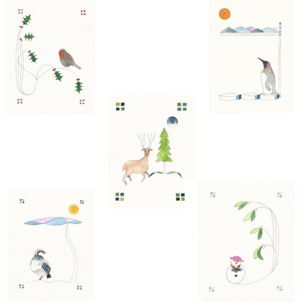 Pack of 5 Square Abstract Christmas Cards by Kevin O'Neill