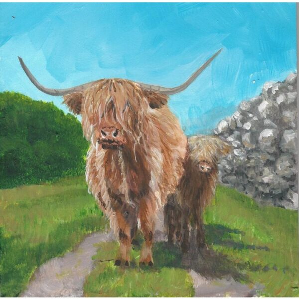 Highland Cow and Calf Painting