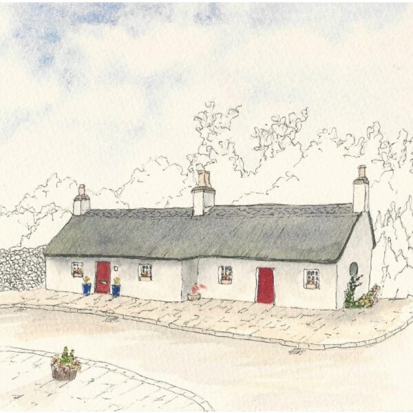 Old Cottage Glamis Watercolour and Pen Painting