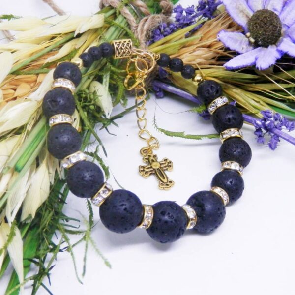 Gold Plated Lava Bead Memory Wire Bracelet