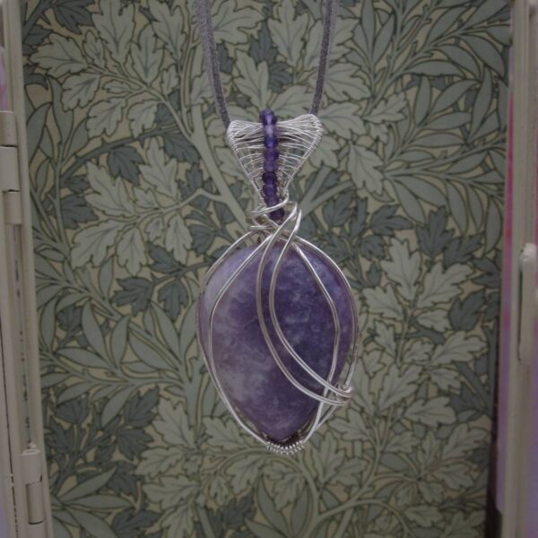Lepidolite and Amethyst Wire Wrapped Pendant