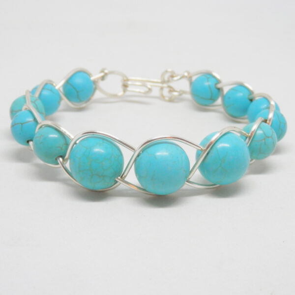 Synthetic Turquoise Celtic Braided Silver Plated Bracelet