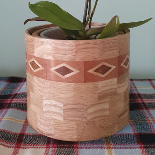 Oak Wooden Plant Pot Holder with Diamond Feature
