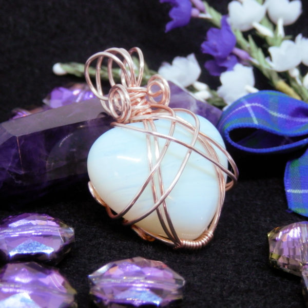 Opalite Heart Wrapped Pendant