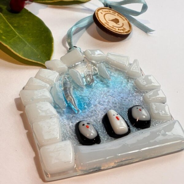Fused Glass Penguin Igloo Decoration