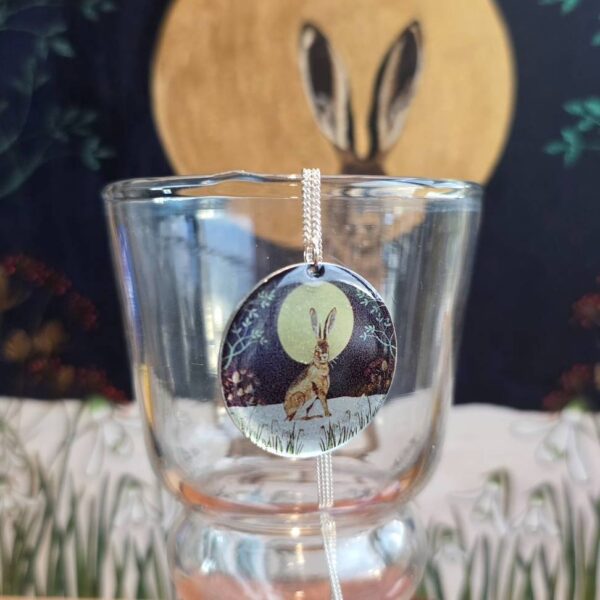 Hare and Snowdrops Disc Pendant
