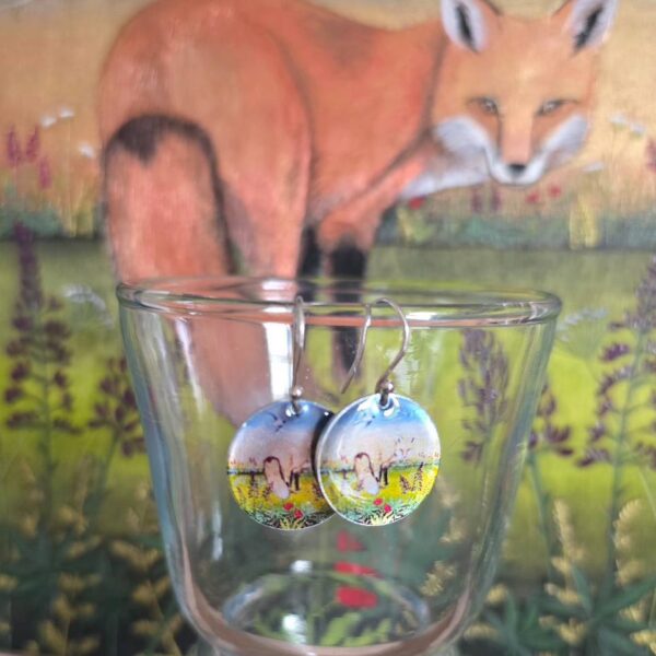 Fox and Swallows Dinky Drop Disc Earrings