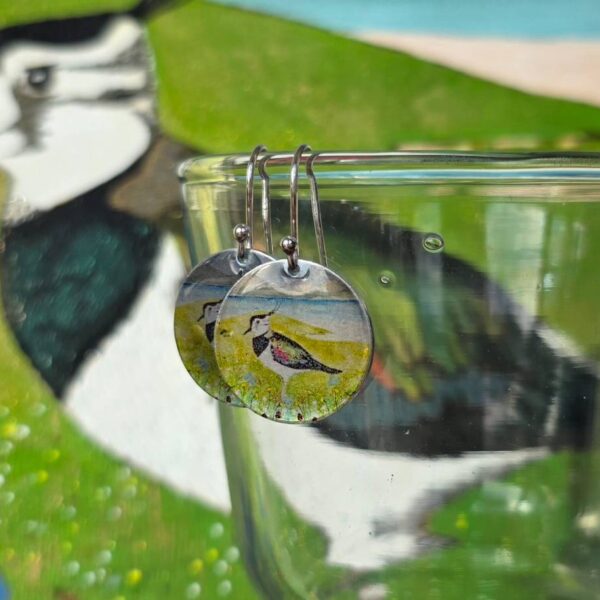 Lapwing in Machair Dinky Drop Disc Earrings