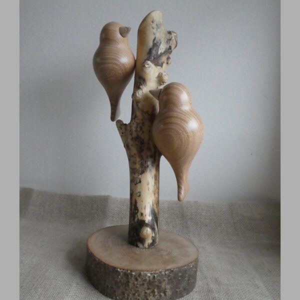 Elm Wood Double Bird Sculpture