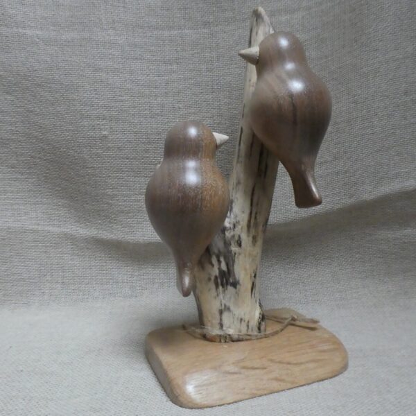 Walnut Wood Double Bird Sculpture