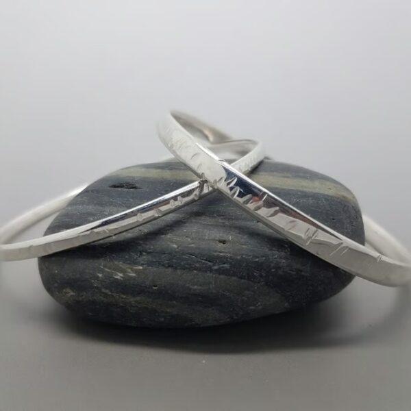 Sterling Silver Dappled Bangle - Narrow