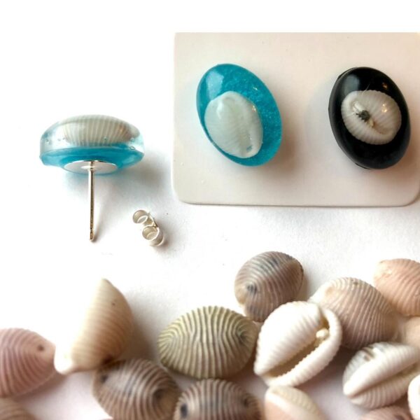 Cowrie Shell Studs - Blue