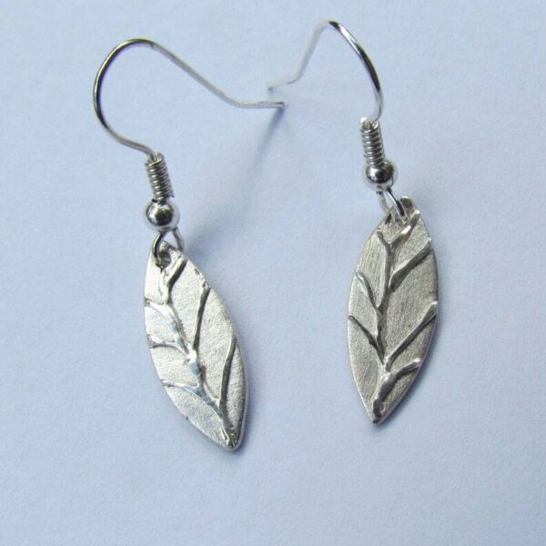 Silver Leaves Earrings with Raised Veins