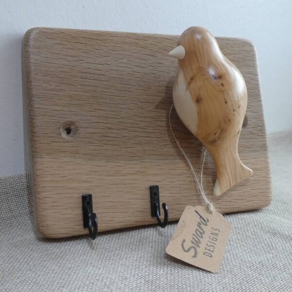 Oak Wood Key Hanger with Yew Wood Bird