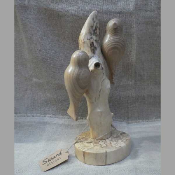 Elm Wood Double Bird Sculpture