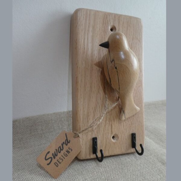 Oak Wood Key Hanger with Spalted Beech Bird