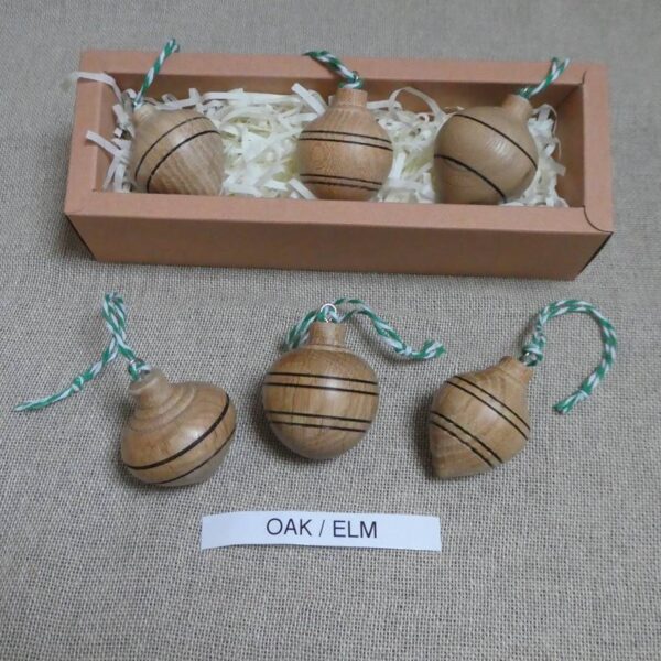 Set of 3 Oak and Elm Wood Baubles