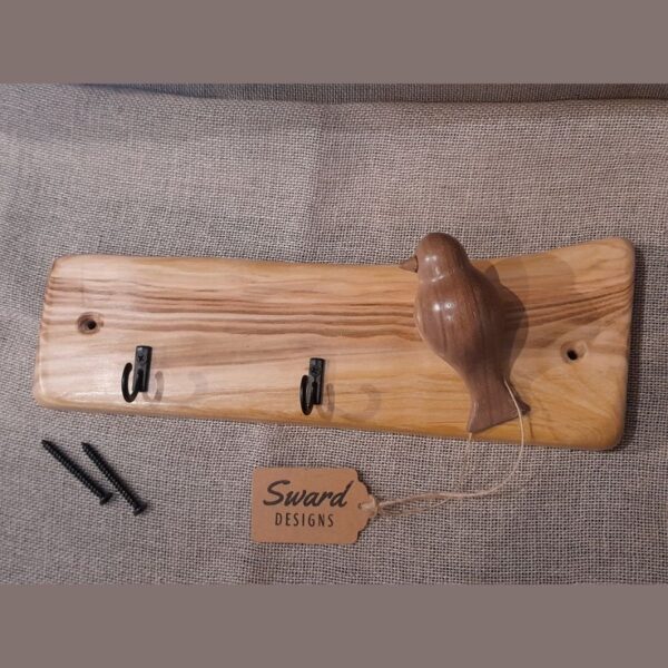 Cherry Wood Key Hanger with Walnut Bird