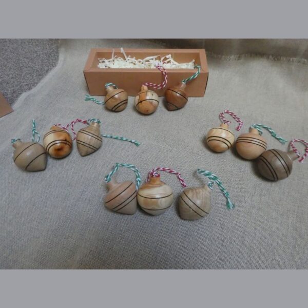 Set of 3 Mixed Wood Baubles