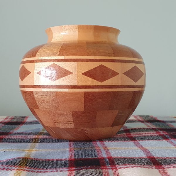 Segmented Vase with Diamond Features in Dark Elm