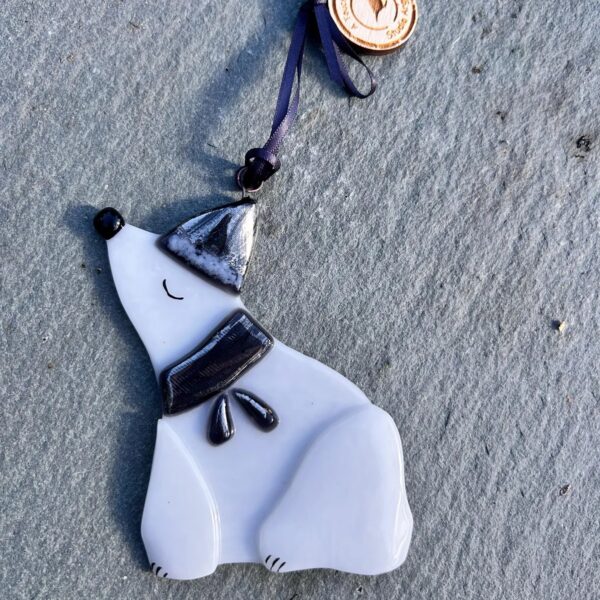 Fused Glass Polar Bear Decoration Silver - No Box