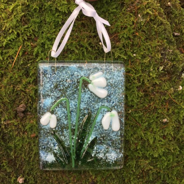 Fused Glass Snowdrops Hanging Decoration no Gift Box
