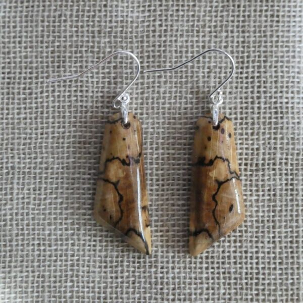Spalted Beech Asymmetric Drop Earrings