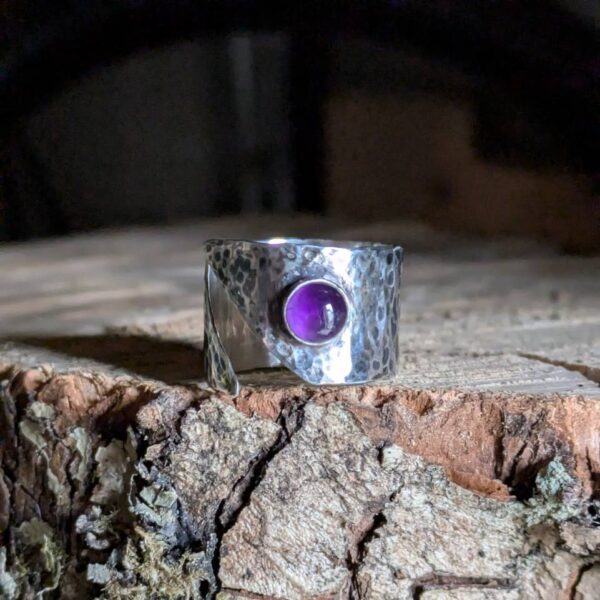 Antiqued Sterling Silver and Amethyst Wraparound Thumb Ring