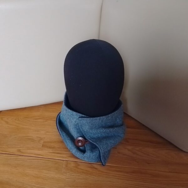 Denim Blue Herringbone Tweed Neck Warmer