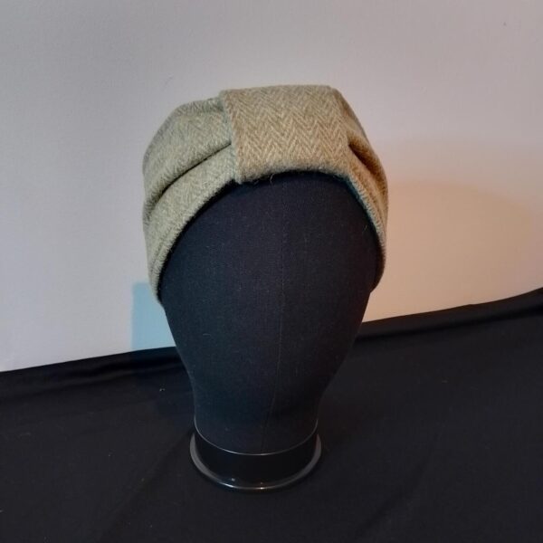 Green Herringbone Tweed Headband Bow and Green Fleece Lining