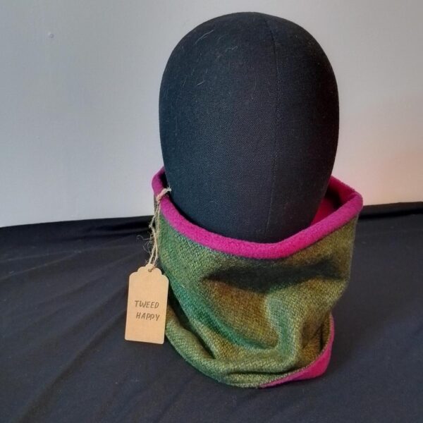 Green Herringbone Tweed Cowl Plum Lining