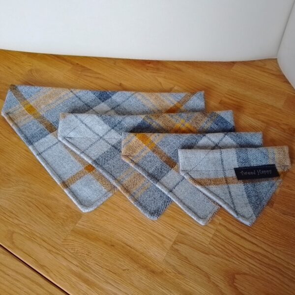 Grey and Yellow Shetland Tweed Dog Bandana - Small
