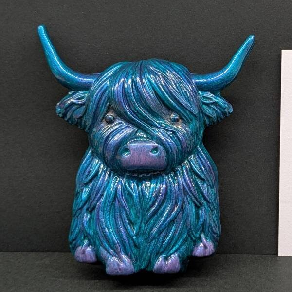 Metallic Blue Highland Cow Fridge Magnet