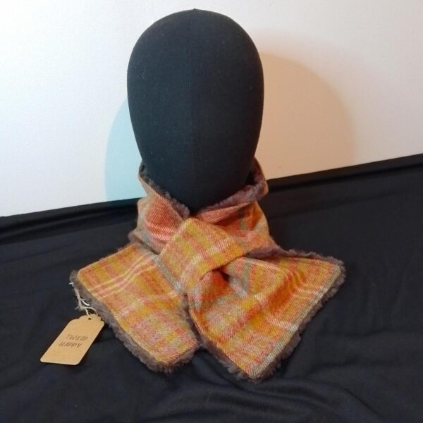 Pink Herringbone Tweed Scarf Faux Mink Fur Lining