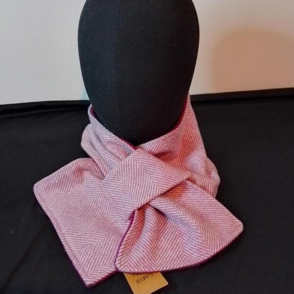Pink Herringbone Tweed Scarf Plum Fleece Lining