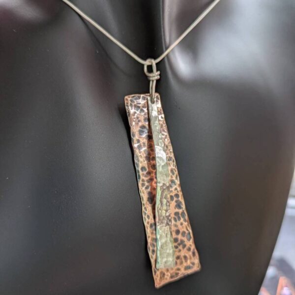 Hammered Copper and Sterling Silver Geometric Pendant